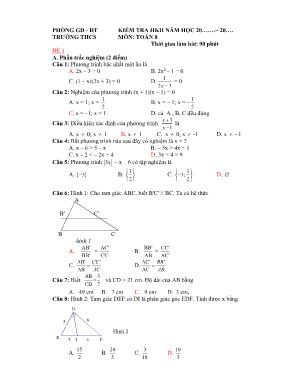 Đề kiểm tra học kỳ II môn Toán Lớp 8 - Phần trắc nghiệm - Đề số 1